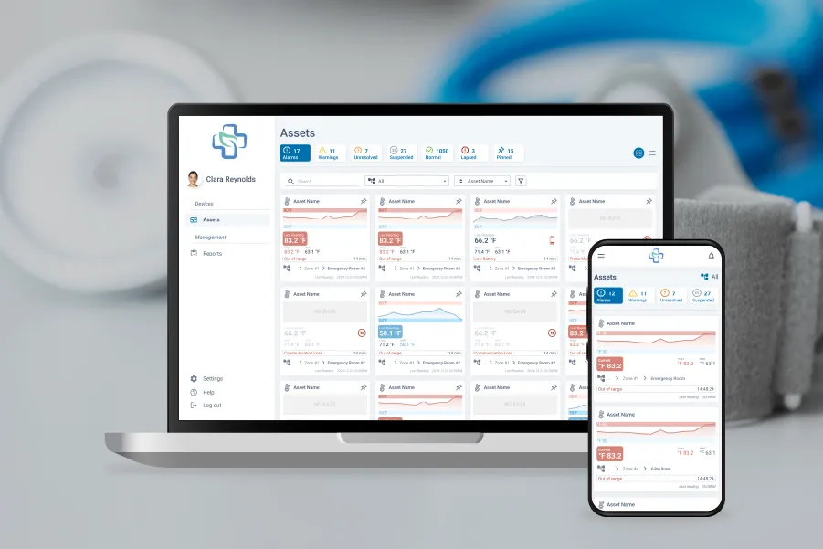 Asset monitoring dashboard with alarm and warning tiles