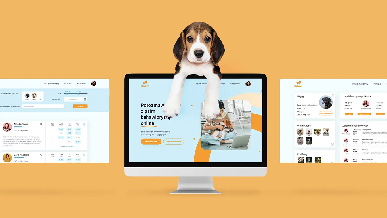 Dog behaviorist finder: search, profile and booking screens